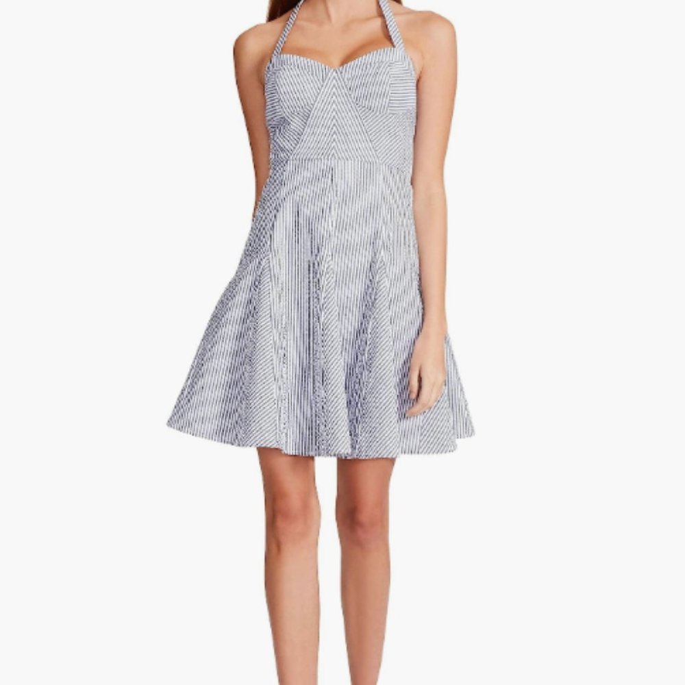 Betsey Johnson Seersucker Halter Fit-and-Flare Dress XS